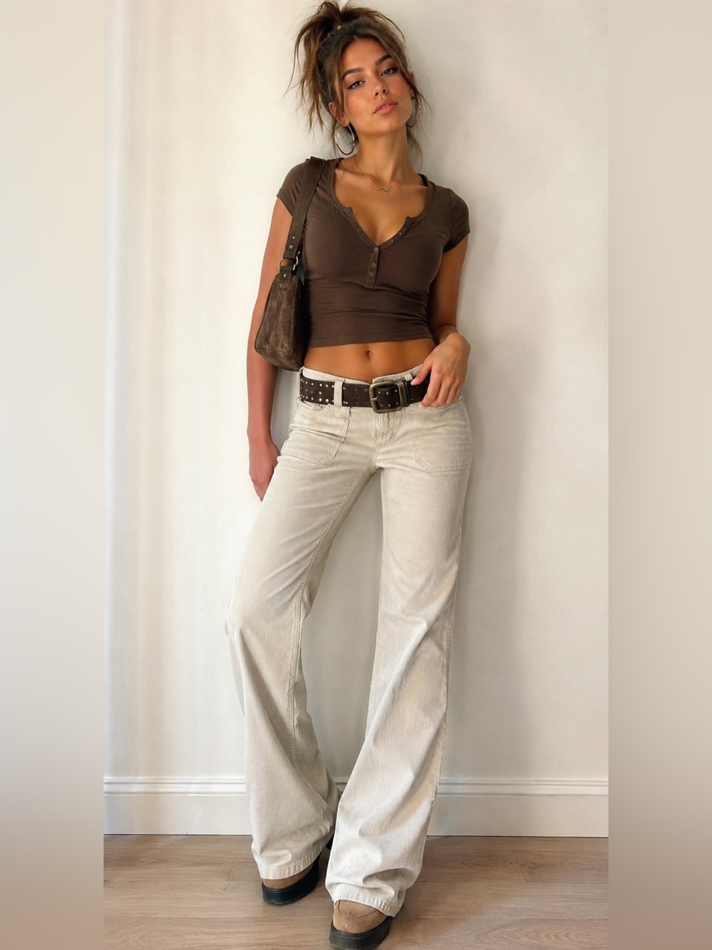 London Jean Christie Fit Ivory Corduroy Bootcut Pants Size 8 Cotton y2k